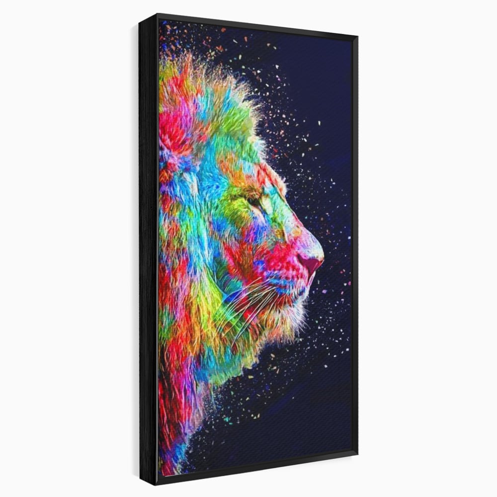 Tablou canvas cu tablou canvas cu profil de leu multicolor, in rama de aluminiu negru
